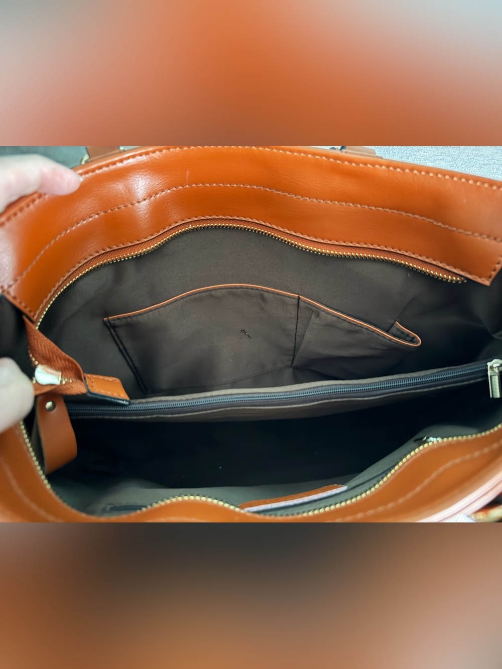 Kattee Genuine Leather Tote Bag in Cognac - Picture 6 of 7